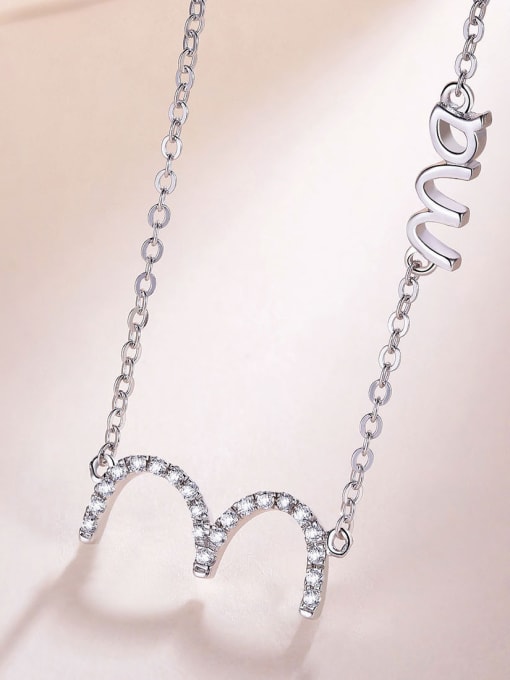 One Silver M Shaped Zircon Necklace