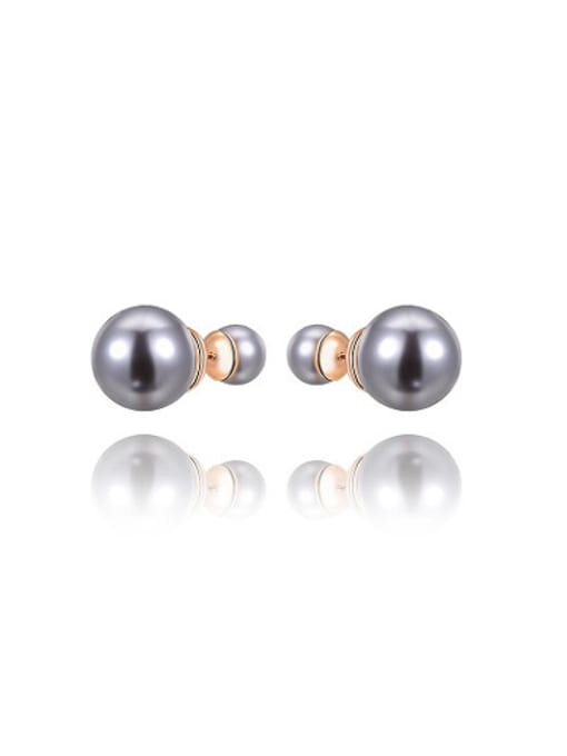 Ronaldo Elegant Rose Gold Plated Gray Pearl Stud Earrings