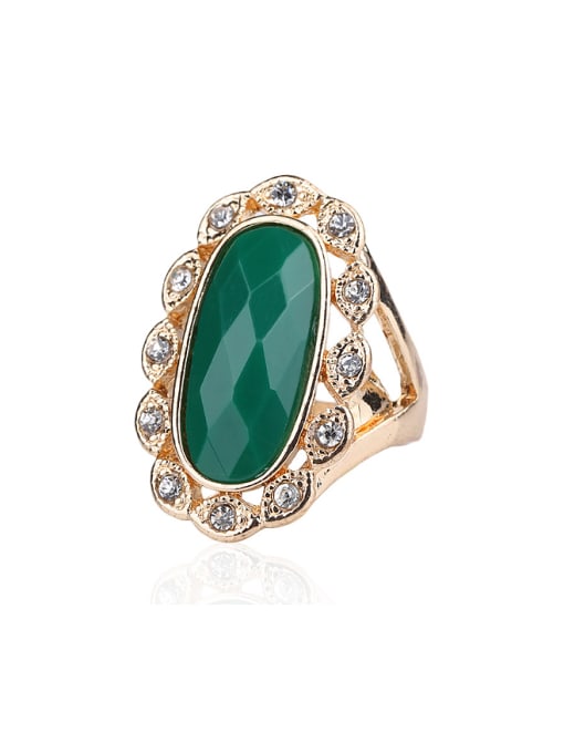 green Retro Noble style Oval Resin stone Crystals Alloy Ring