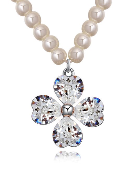 White Fashion Flowery austrian Crystals Pendant Imitation Pearls Alloy Necklace