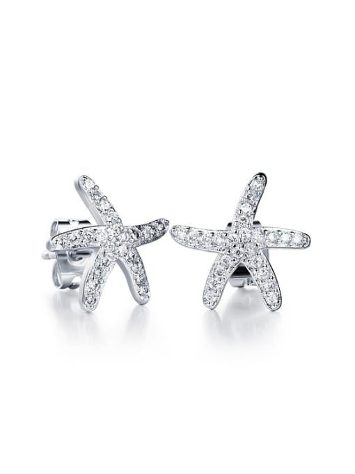 Platinum Fashion Starfish Rhinestones Stud Earrings