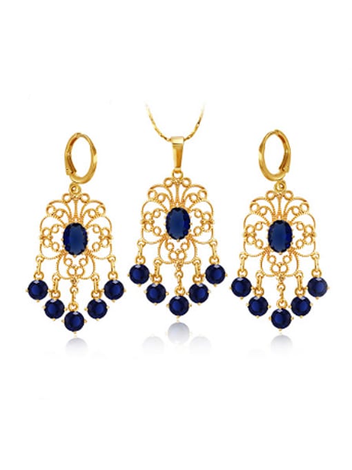 royal Blue Retro style Zircon Two Pieces Jewelry Set