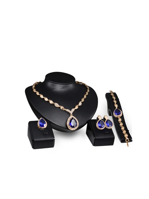 BESTIE Alloy Imitation-gold Plated Vintage style Sapphire and CZ Four Pieces Jewelry Set 0