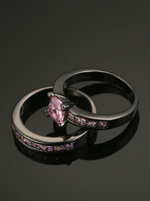 ZK Double Layer Pink Zircons Black Plated Ring 2
