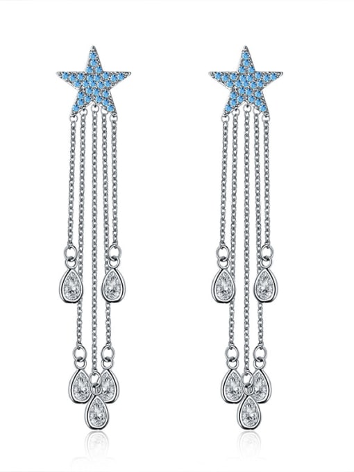 ALI New five-pointed star luxury fringed AAA zircon earrings 1