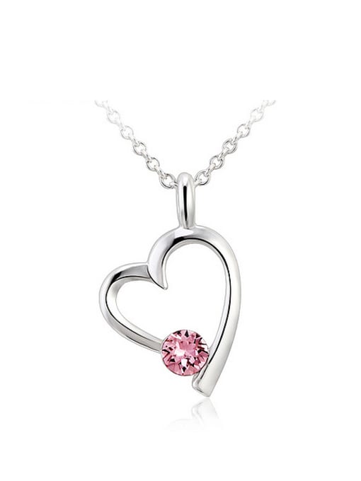 OUXI 18K White Gold Austria Crystal Heart Shaped Necklace 2