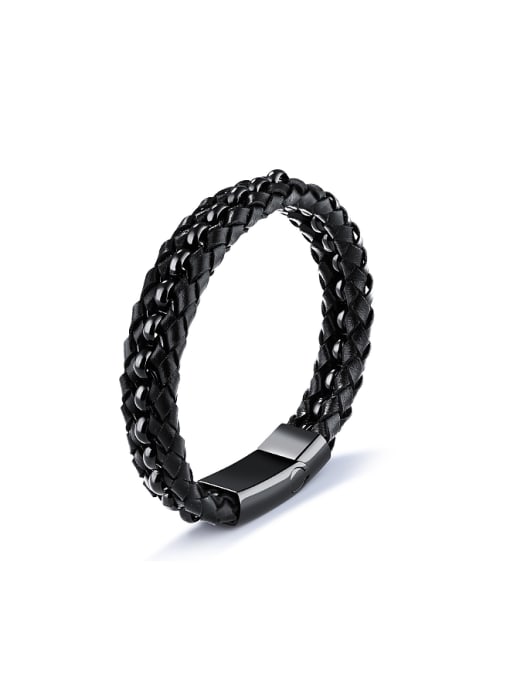 Open Sky Simple Woven Black Artificial Leather Bracelet 0