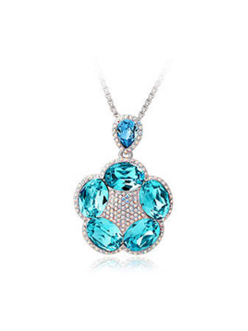 light blue Fashion austrian Crystals Flowery Necklace