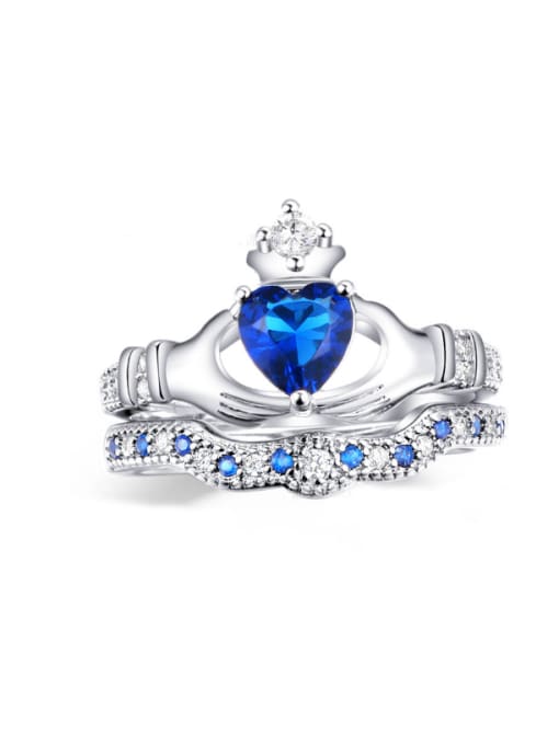 White  7# Noble Blue Zircons Luxury Crown Ring