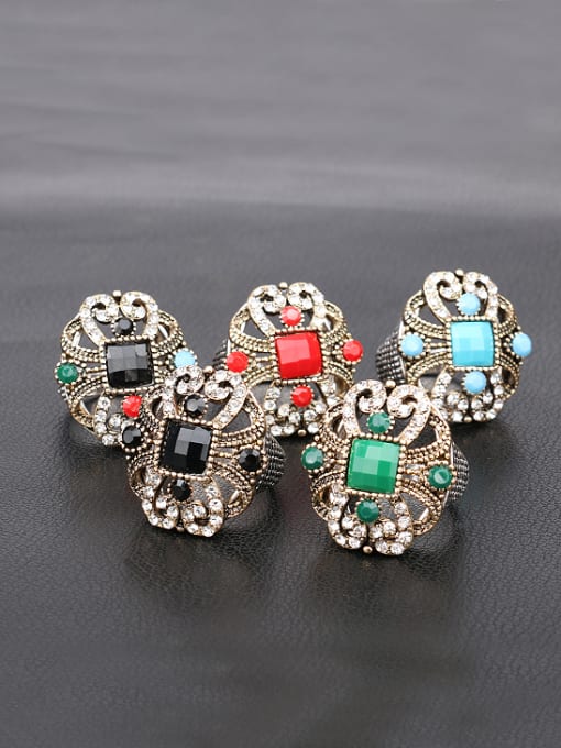 Gujin Retro style Ethnic Hollow Resin Crystals Alloy Ring 3