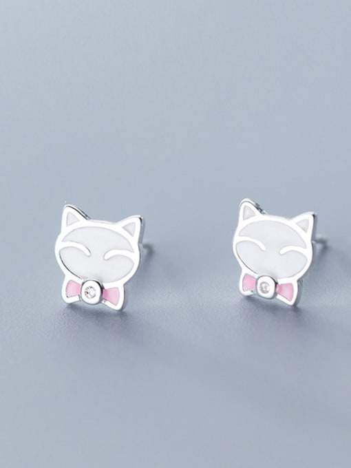 Rosh 925 Sterling Silver With Silver Plated Cute Pink Cat Stud Earrings 1