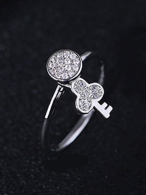 Platinum Personalized Little Key Tiny Zirconias Copper Ring