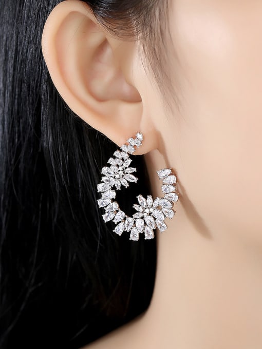 BLING SU Copper With Cubic Zirconia Luxury Flower Stud Earrings 1