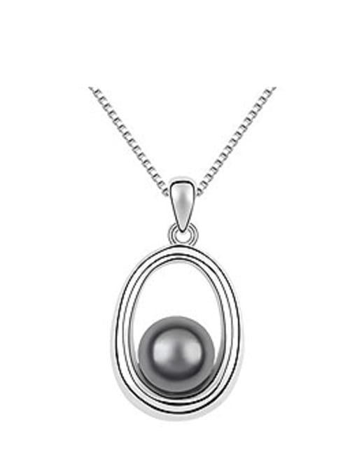 QIANZI Simple Hollow Oval Imitation Pearl Alloy Necklace 1
