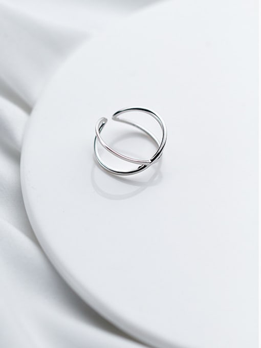 Rosh 925 Sterling Silver With Platinum Plated Simplistic Geometric Rings 2