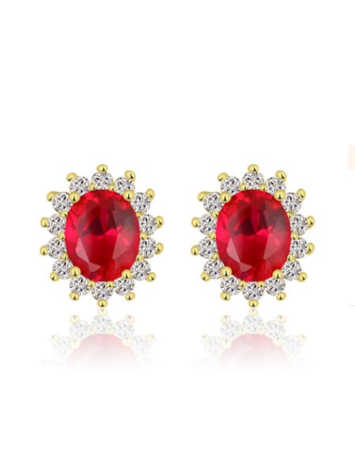 Red and white Copper Alloy 18K Gold Plated Fashion Multi-color Zircon stud Earring