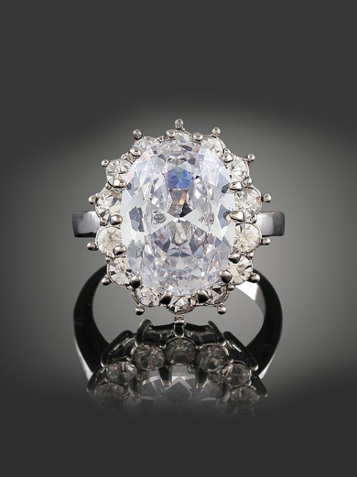 Wei Jia Fashion Oval White Zircon Platinum Plated Copper Ring