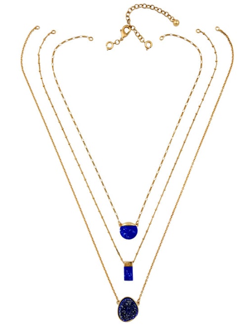KM Simple Multi- layer Blue Stones Alloy Necklace 1