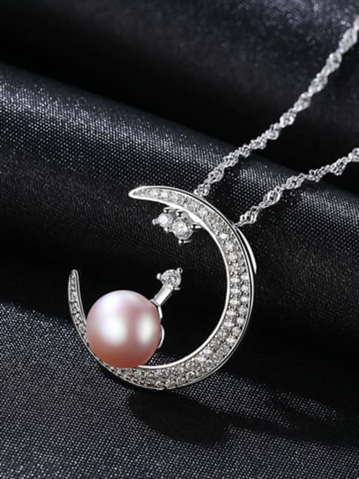 purple Pure silver with zircon pearl Moon Necklace