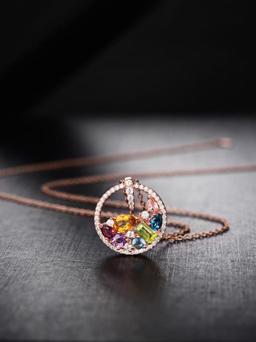 Deli Fashion Multi-color Gemstones Round Necklace 3