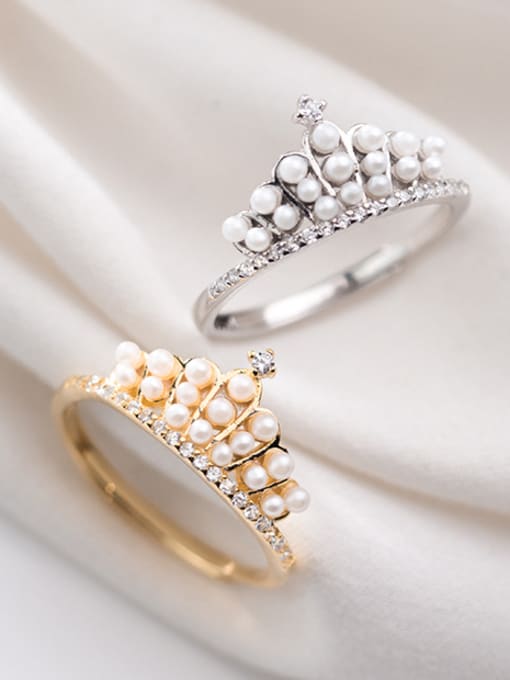 Rosh 925 Sterling Silver With Gold Plated Cute Crown Free size Rings 0