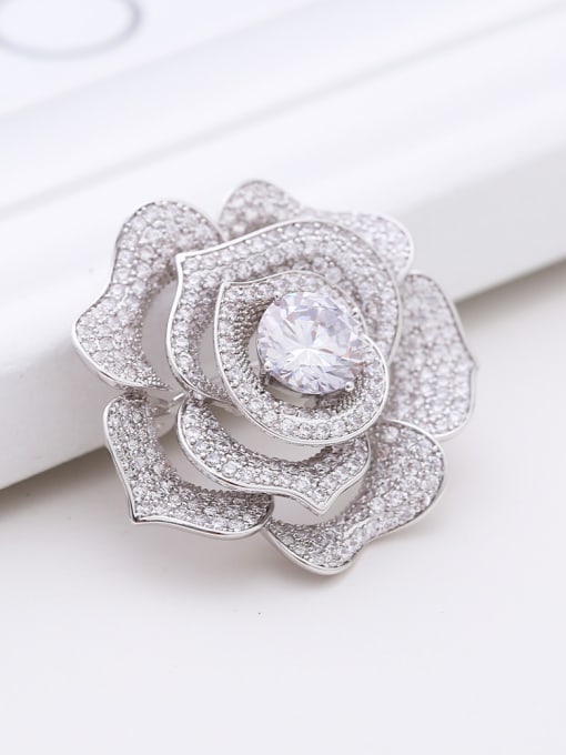 Wei Jia Elegant Cubic Zirconias-covered Flower Copper Brooch 1