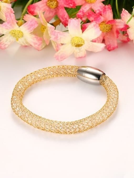 Golden Trendy Net Shaped Stainless Steel Crystal Bracelet