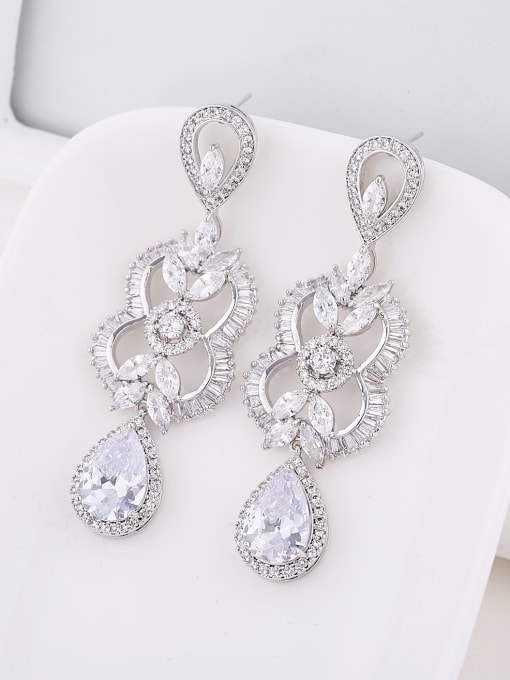 Wei Jia Fashion Shiny Zirconias Copper Flowery Drop Earrings 0