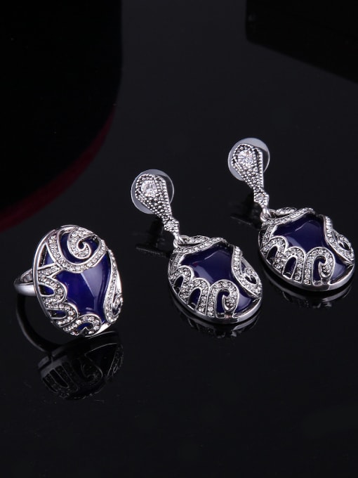 BESTIE Alloy Antique Silver Plated Vintage style Artificial Stones Oval-shaped Three Pieces Jewelry Set 1