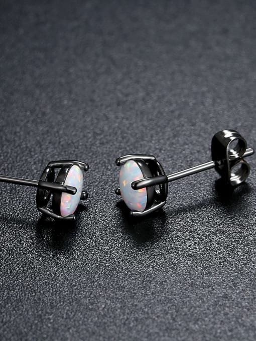 UNIENO round-shaped White-Opal Gun back-plated earrings 0