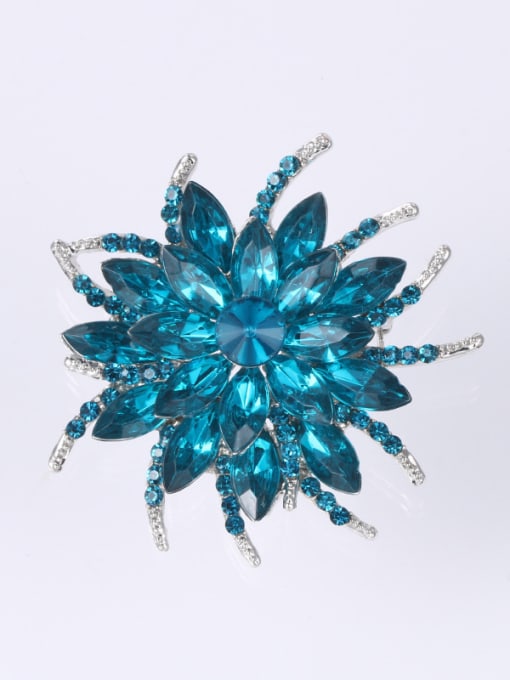 XD7938 blue Alloy With Platinum Plated Exaggerated Flower Brooches
