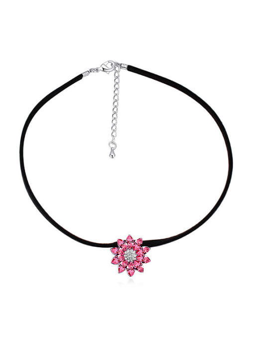 pink Simple austrian Crystals-Studded Flowers Alloy Crystal Necklace