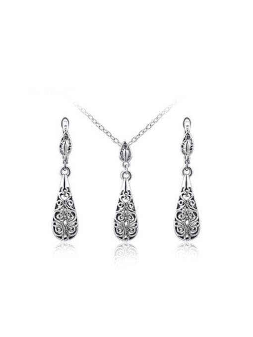 Platinum Fashion Hollow Water Drop Shaped Enamel Two Pieces Jewelry Set