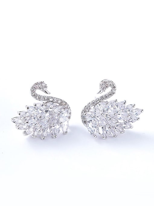 White Fashion Shiny Zirconias Swan Copper Stud Earrings