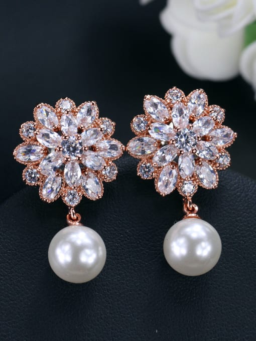 L.WIN Zircon Flower Pearl Wedding Jewelry Set 2