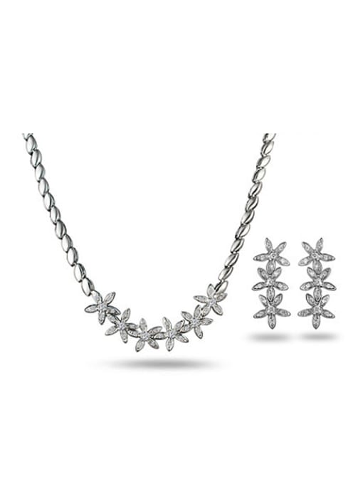 SANTIAGO Elegant Flower Shaped Zircon Two Pieces Jewelry Set 0