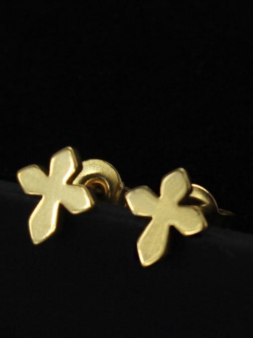 Golden Fashion Gold Plated Cross Shaped Titanium Stud Earrings