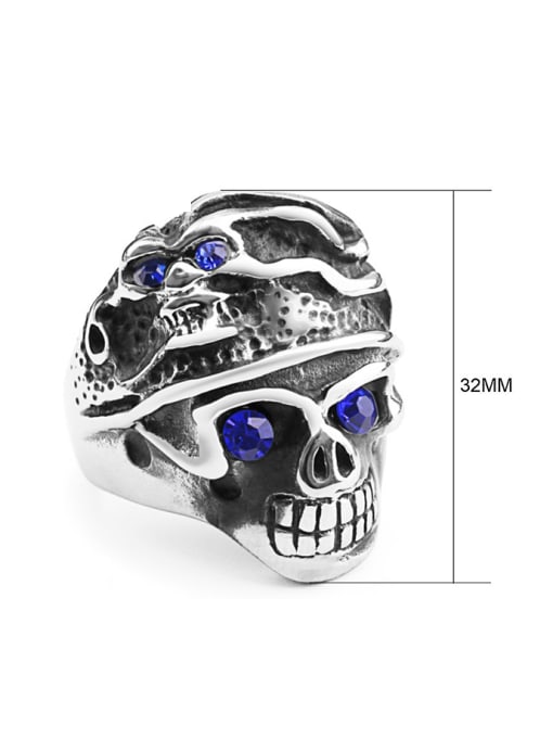 RANSSI Punk Two Blue-eyed Skulls Statement Ring 2