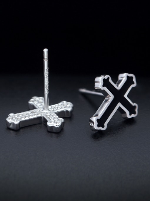 Rosh 925 Sterling Silver With Platinum Plated Simplistic Cross Stud Earrings 3