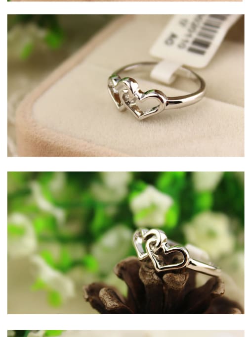 ZK Simple Style Single Line Ring with Double Hearts 3