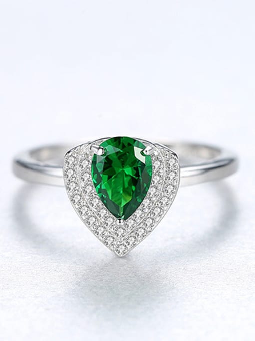 Green 925 Sterling Silver With  Cubic Zirconia  Delicate Heart Band Rings