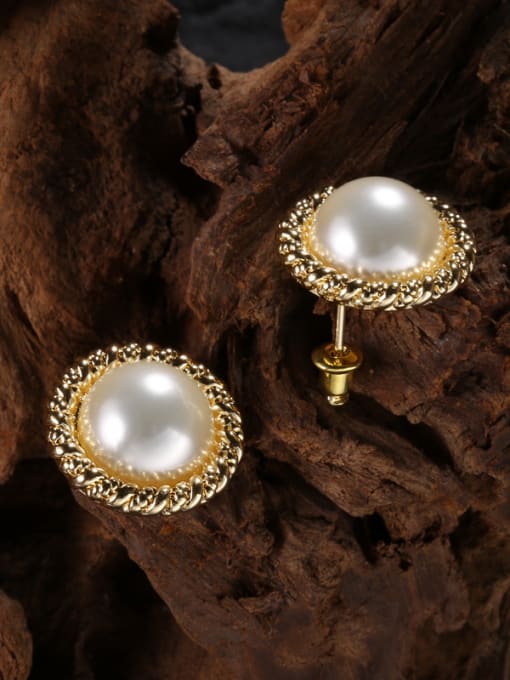 Ronaldo Elegant Gold Plated Pearl Twisted Stud Earrings 1