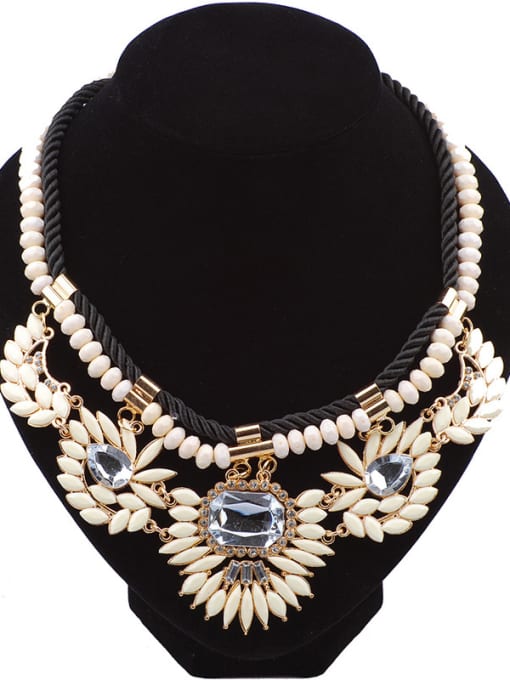 Beige Bohemia Retro style Resin-covered Woven Rope Necklace