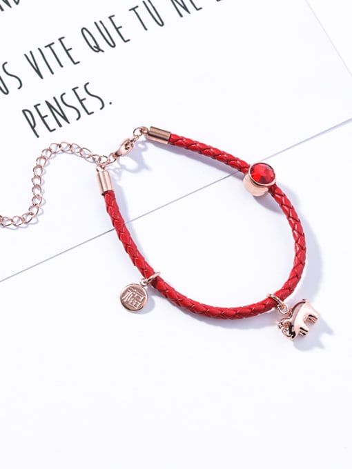 Girlhood Titanium steel With Rose Gold Plated Cute Animal Pig Red rope Bracelets 2