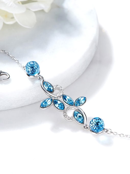 CEIDAI Fashion Little Leaves Blue austrian Crystals 925 Silver Bracelet 2