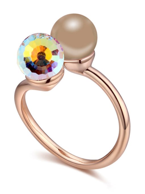 QIANZI Personalized Imitation Pearl austrian Crystal Alloy Ring 1