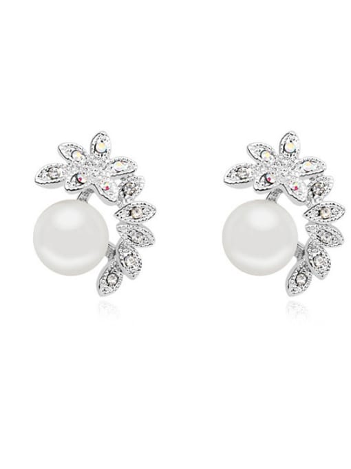 QIANZI Fashion Shiny Flowery Imitation Pearl Alloy Stud Earrings 1