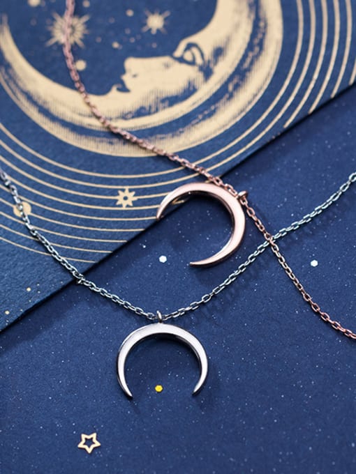 Rosh 925 Sterling Silver With Platinum Plated Simplistic Moon Necklaces 3