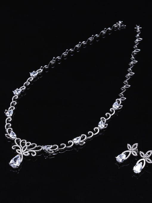 Necklace Earrings Earring Necklace Shining Zircons White Gold Plated Set