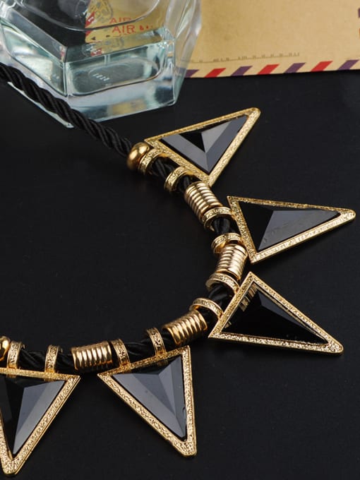 Qunqiu Punk style Black Acrylic Triangles Pendant Gold Plated Necklace 1